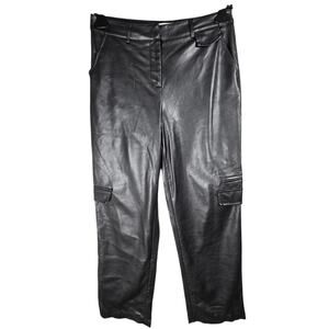 Louna Pants Womens Large Black Faux Leather Cargo Straight Leg Zip Fly Pockets